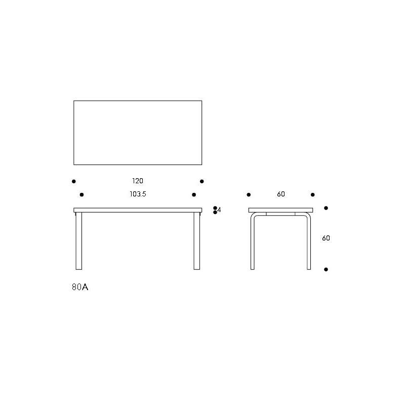 dimensions 80A Table, Children's Table, Birch Veneer, H: 60 cm - Artek - Alvar Aalto - Kinderen - Furniture by Designcollectors
