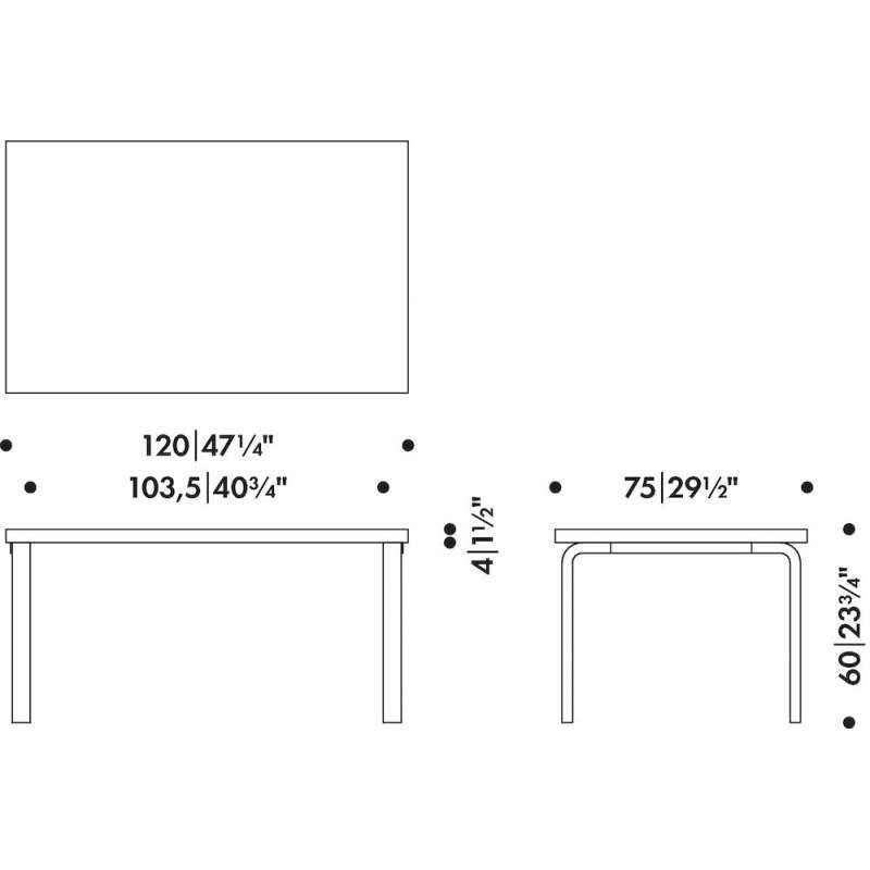 dimensions 81B Table, Children's Table, Black Linoleum, H: 60 cm - Artek - Alvar Aalto - Accueil - Furniture by Designcollectors
