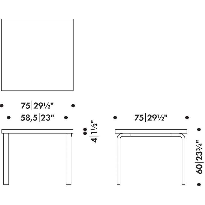 dimensions 81C Table, Children's Table, Black Linoleum, H: 60 cm - Artek - Alvar Aalto - Children - Furniture by Designcollectors