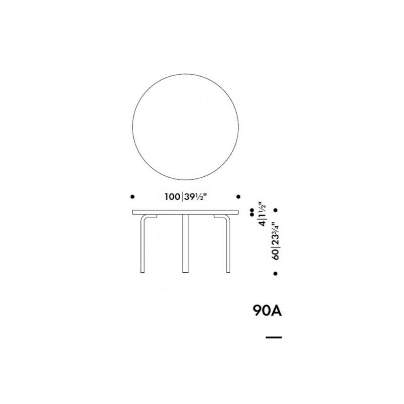 dimensions 90A Table, Children's Table, Birch Veneer, H: 60 cm - Artek - Alvar Aalto - Kinderen - Furniture by Designcollectors
