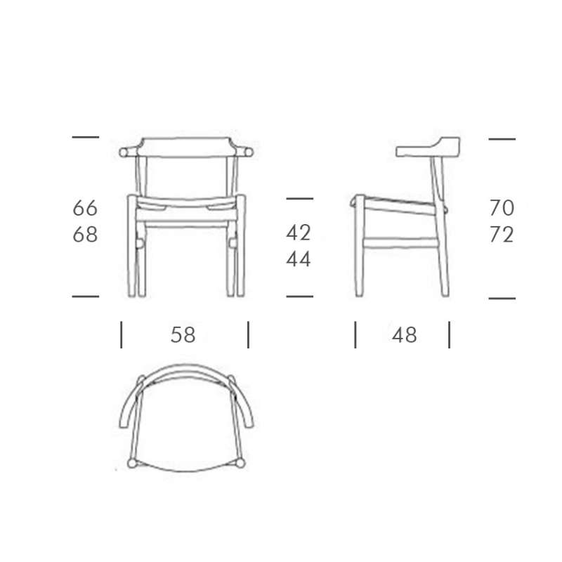 dimensions pp58 Arm chair - Oak clear bio oil, Seat Mocca 97 - PP Møbler - Hans Wegner - Stoelen - Furniture by Designcollectors