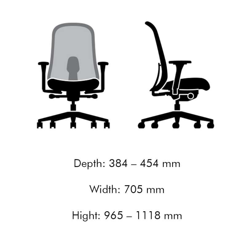 dimensions Lino Task Chair - Black base, Graphite - Herman Miller - Sam Hecht & Kim Colin - Bureaustoelen  - Furniture by Designcollectors