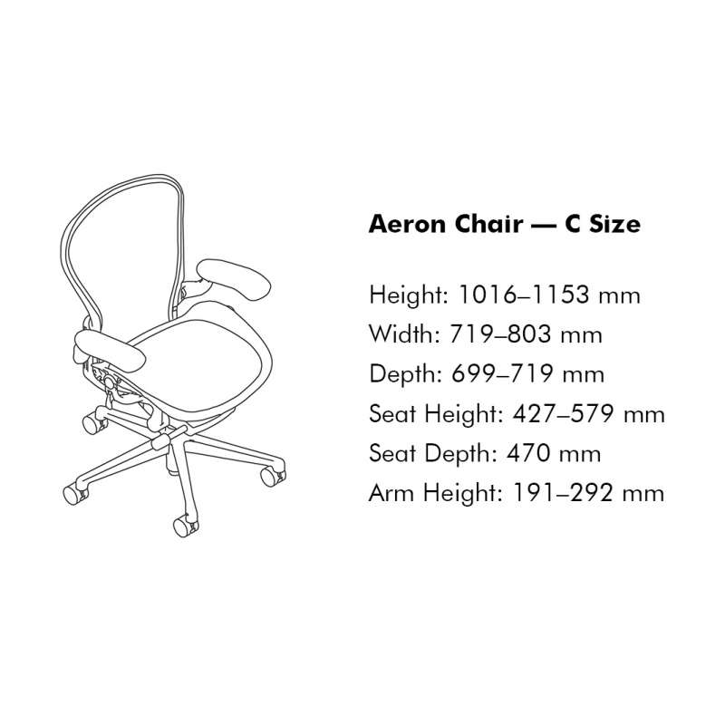 dimensions Aeron Chair - Graphite, Leather armpads (size C) - Herman Miller - Don Chadwick & Bill Stumpf - Bureaustoelen  - Furniture by Designcollectors