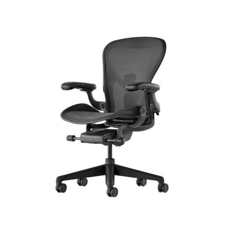 Aeron Chair - Graphite, Leather armpads (size C) - Herman Miller - Don Chadwick & Bill Stumpf - Office Chairs - Furniture by Designcollectors