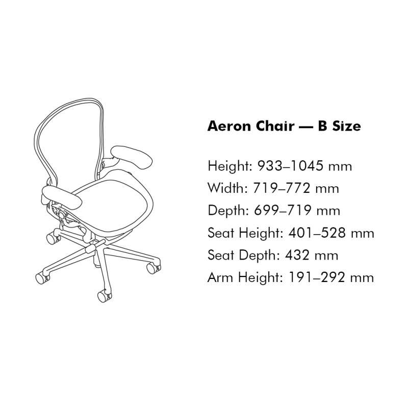 dimensions Aeron Chair - Graphite (size B) - Herman Miller - Don Chadwick & Bill Stumpf - Bureaustoelen  - Furniture by Designcollectors