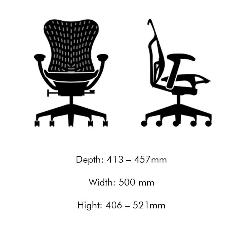 dimensions Mirra 2 Chair - Graphite, Butterfly suspension back - Herman Miller - Studio 7.5 - Bureaustoelen  - Furniture by Designcollectors