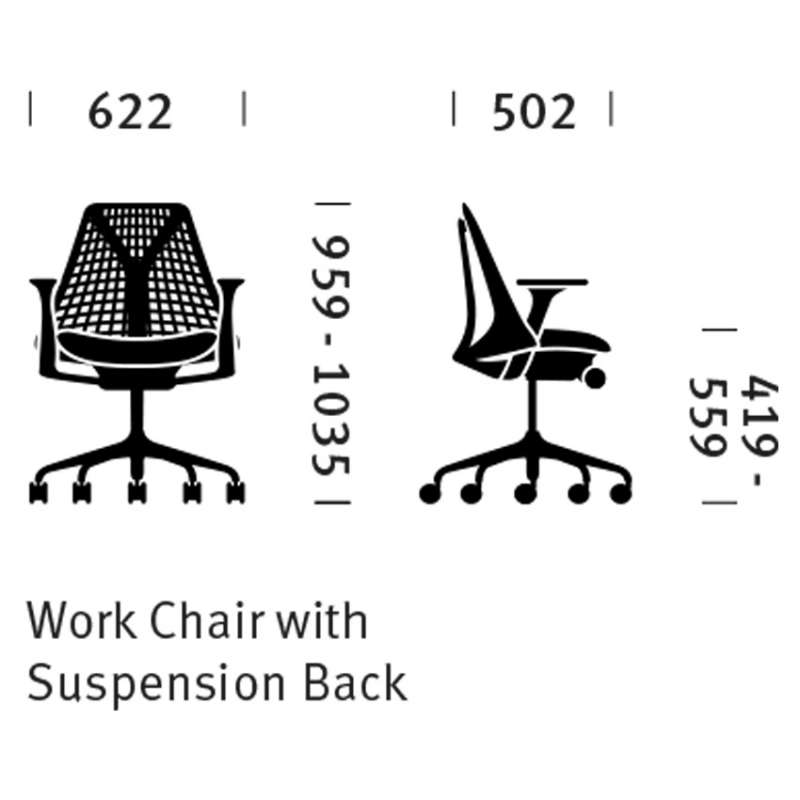 dimensions Sayl Chair Studio white, Tilt limiter & forward tilt, Fog base - Herman Miller - Yves Béhar - Bureaustoelen  - Furniture by Designcollectors