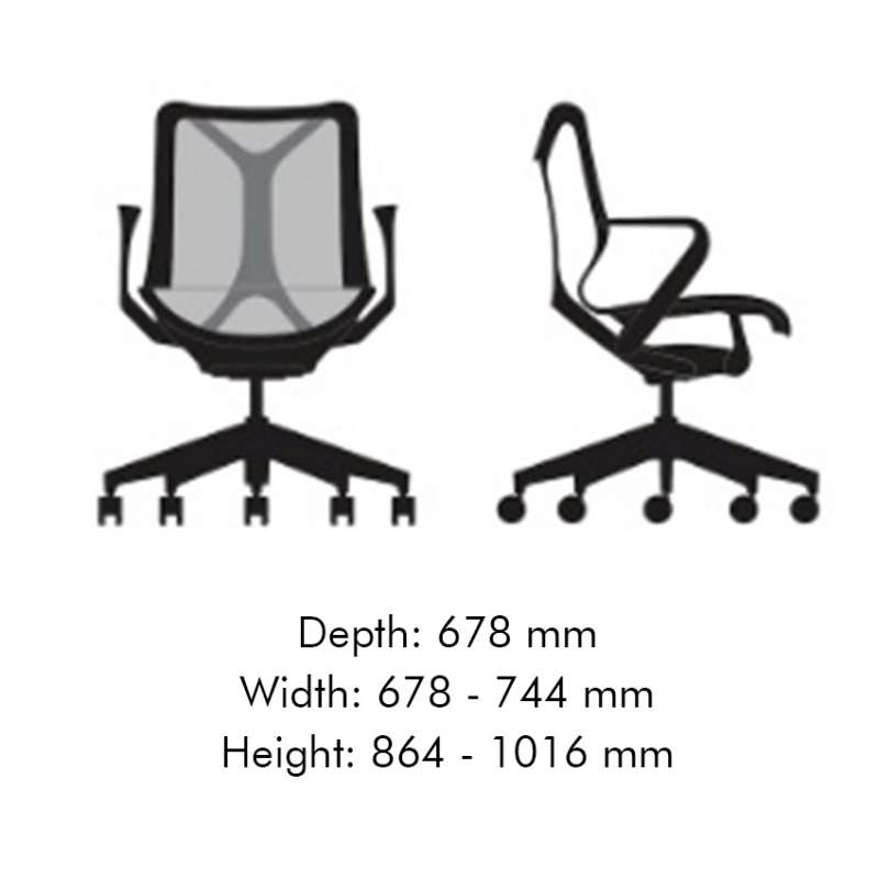 dimensions Cosm Low back chair Graphite, Graphite base - Herman Miller - Studio 7.5 - Bureaustoelen  - Furniture by Designcollectors