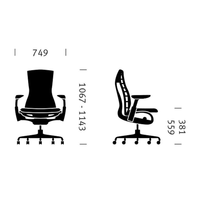 dimensions Embody Task Chair - Graphite - Herman Miller - Don Chadwick & Bill Stumpf - Bureaustoelen  - Furniture by Designcollectors