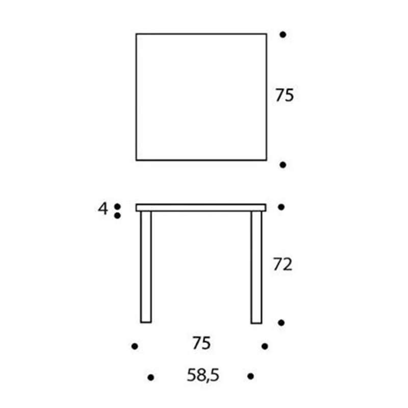 dimensions 81C Table carré, Black linoleum - Artek - Alvar Aalto - Accueil - Furniture by Designcollectors