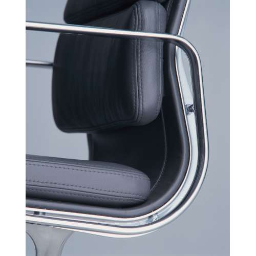 Soft Pad Chair EA 208 - Leather Premium - Chrome - Asphalt - New height - Vitra -  - Home - Furniture by Designcollectors