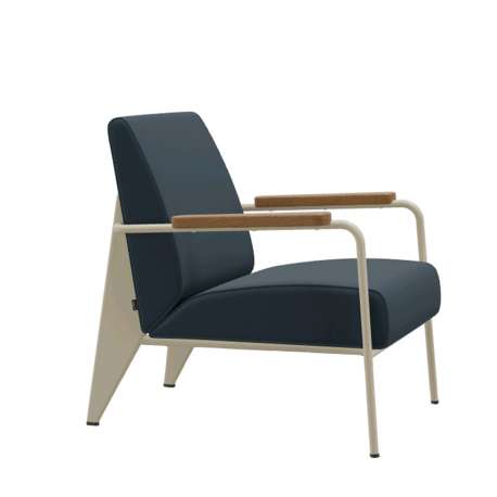 Fauteuil de Salon - Twill blue/grey - Ecru powder-coated - Vitra - Jean Prouvé - Lounge Chairs & Club Chairs - Furniture by Designcollectors