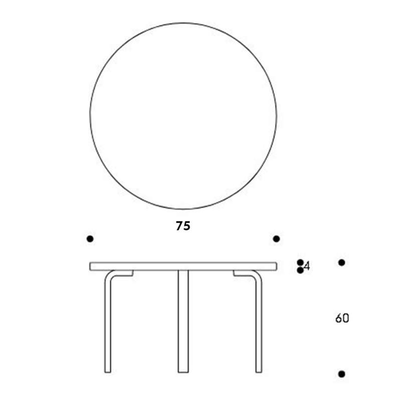 dimensions 90B Children's Table, Black linoleum, H:60cm - Artek - Alvar Aalto - Home - Furniture by Designcollectors