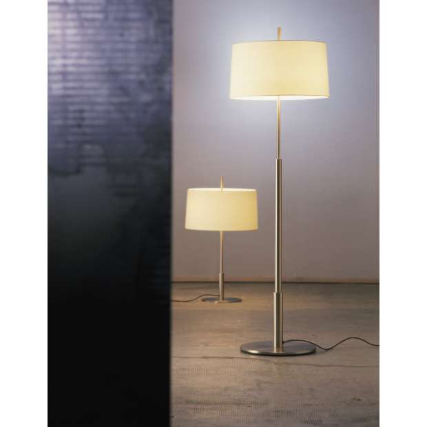 Diana White Linen - Satin Nickel Base - Santa & Cole - Miguel Milá - Accueil - Furniture by Designcollectors