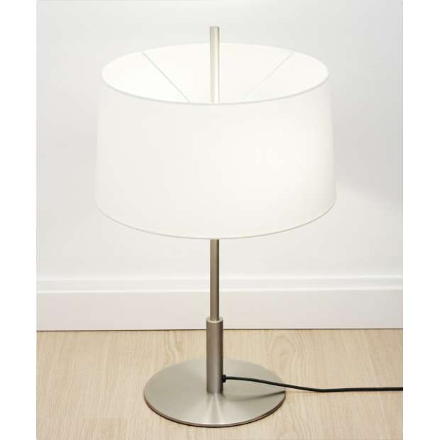 Diana Table Lamp - White Linen - Satin Nickel Base - Santa & Cole - Miguel Milá - Home - Furniture by Designcollectors