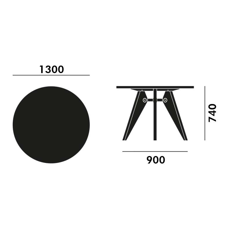dimensions Guéridon Tafel Special Edition (130cm) - Vitra - Jean Prouvé - Tafels - Furniture by Designcollectors