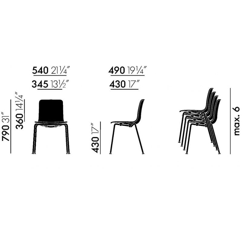 dimensions HAL Tube Chair - Stackable - Vitra - Jasper Morrison - Home - Furniture by Designcollectors