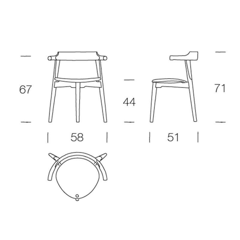 dimensions pp58 Arm chair - Oak clear bio oil, Seat Mocca 97 - PP Møbler - Hans Wegner - Stoelen - Furniture by Designcollectors