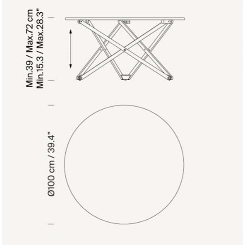 dimensions Subeybaja Adjustable Table, Natural oak - Santa & Cole - Robert Heritage - Tafels - Furniture by Designcollectors