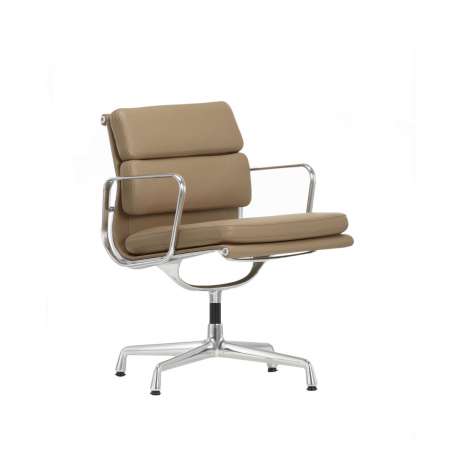 Soft Pad EA 208 Chaise- Leather Premium - Chrome - Camel - Nouvelle hauteur - Vitra - Charles & Ray Eames - Chaises - Furniture by Designcollectors
