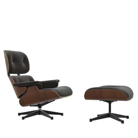 Lounge Chair & Ottoman - Premium Leder F - Nero - Zwarte Walnoot - gepolished/zwarte zijde - Vitra - Charles & Ray Eames - Home - Furniture by Designcollectors