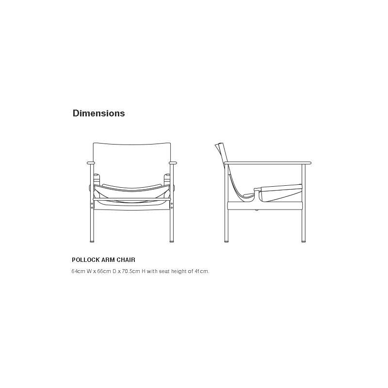 dimensions Pollock Armchair, Zwart, Zwart cowhide, Velluto Pelle leather - Knoll - Charles Pollock - Stoelen - Furniture by Designcollectors