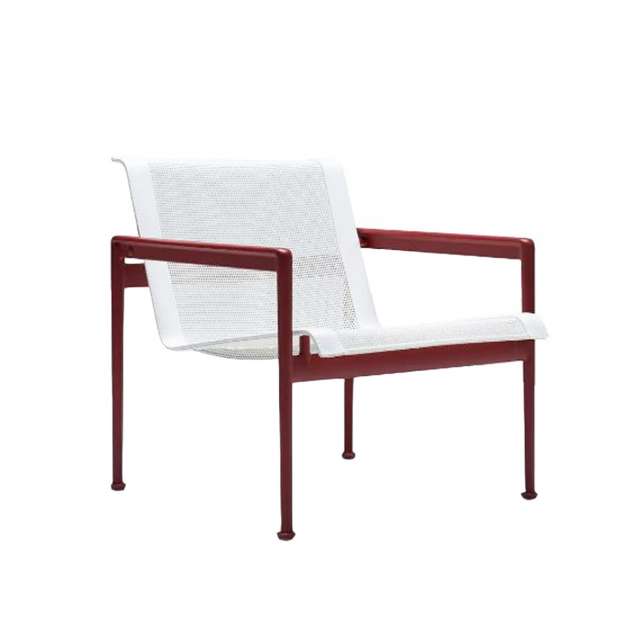 Schultz Longue Chair 1966 with arms, White, Dark Red Frame - Knoll - Richard Schultz - Extérieur - Furniture by Designcollectors