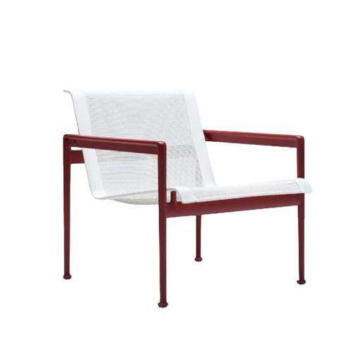 Schultz Longue Chair 1966 met armleuning, Wit, Donkerrood frame - Knoll - Richard Schultz - Outdoor - Furniture by Designcollectors