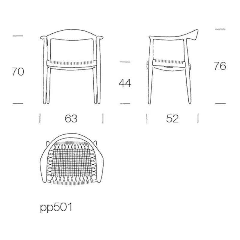 dimensions pp501 Round Chair - Oak light brown, Clear bio oil, Seat Natural cane - PP Møbler - Hans Wegner - Stoelen - Furniture by Designcollectors