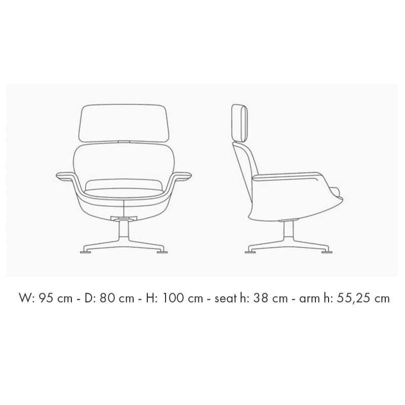 dimensions KN02 Chaise à dossier haut , base anthracite, revêtement Tosca - Knoll - Piero Lissoni - Lounge Chairs & Club Chairs - Furniture by Designcollectors