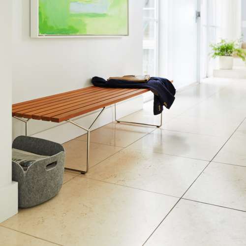 Bertoia Bench with teak slats, Black rilsan - Knoll - Harry Bertoia - Banken voor Buiten - Furniture by Designcollectors