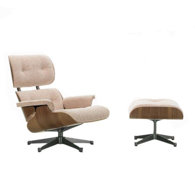 Lounge Chair & Ottoman - Kersenhout - Nubia Ivory/Peach - base polished sides black - new dimensions - Vitra - Charles & Ray Eames - Accueil - Furniture by Designcollectors