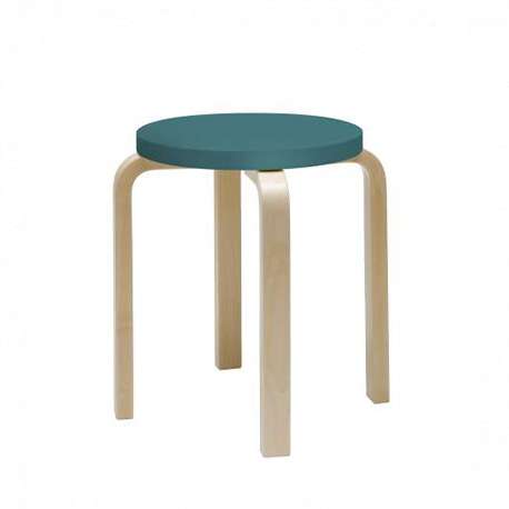 E60 Stool 4 Legs Natural Lacquered  Turquoise - end of life - Artek - Alvar Aalto - Stools & Benches - Furniture by Designcollectors