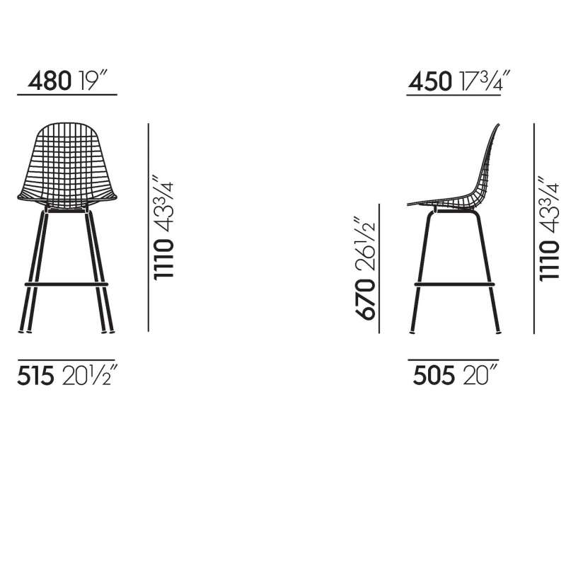dimensions Wire Stool Medium - Hopsak Red/Cognac - Vitra - Charles & Ray Eames - Barstools - Furniture by Designcollectors