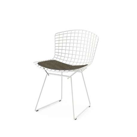 Bertoia Side Chair, White rilsan - Grey-Brown seat pad - Furniture by Designcollectors