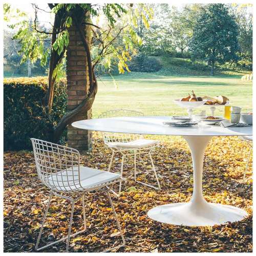 Bertoia Side Chair, White rilsan - Grey-Brown seat pad - Knoll - Harry Bertoia - Outdoor Dining - Furniture by Designcollectors