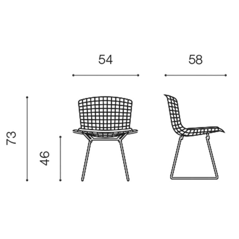 dimensions Bertoia Side Chair, White rilsan - Grey-Brown seat pad - Knoll - Harry Bertoia - Outdoor Dining - Furniture by Designcollectors
