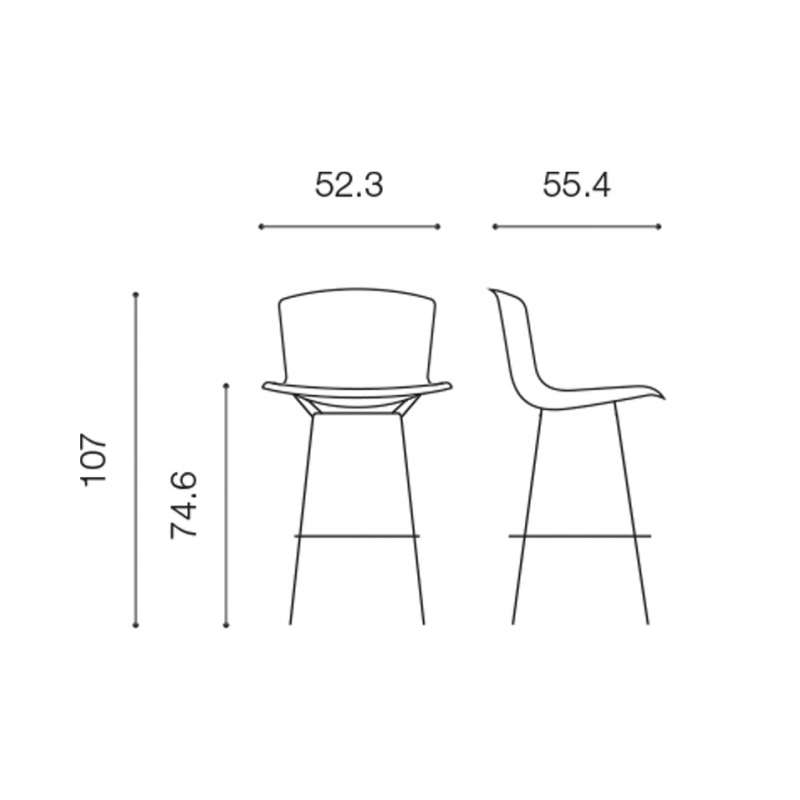 dimensions Bertoia Plastic Bar Stool Tabouret de bar - Chrome - Blanc - Knoll - Harry Bertoia - Chaises - Furniture by Designcollectors