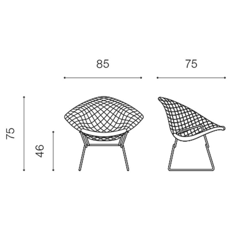dimensions Bertoia Diamond Armchair - Rilsan Bianco - Grey/Brown seat pad - Knoll - Harry Bertoia - Lounge Chairs & Club Chairs - Furniture by Designcollectors
