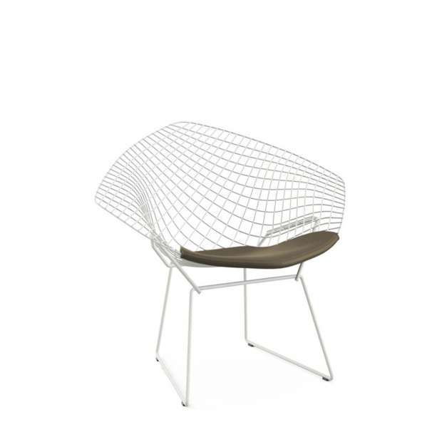Bertoia Diamond Armchair - Rilsan Bianco - Grey/Brown seat pad - Knoll - Harry Bertoia - Lounge Chairs & Club Chairs - Furniture by Designcollectors