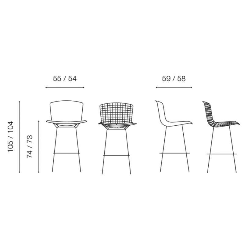 dimensions Bertoia Bar Stool Barkruk - Grijsbruin kussen - Knoll - Harry Bertoia - Barstools - Furniture by Designcollectors