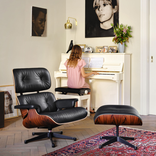 Lounge Chair & Ottoman (classic dimensions) - Leather Natural- Nero - Santos Palisander - Vitra - Charles & Ray Eames - Accueil - Furniture by Designcollectors