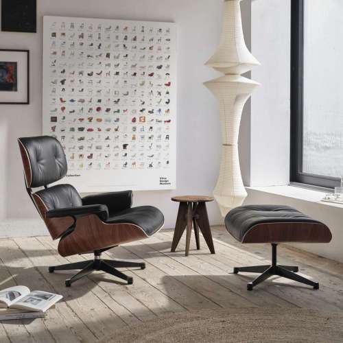 Lounge Chair & Ottoman (classic dimensions) - Leather Natural- Nero - Santos Palisander - Vitra - Charles & Ray Eames - Accueil - Furniture by Designcollectors