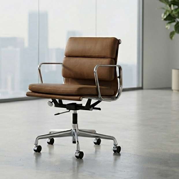 Soft Pad Chair EA 217 - Leather - Polished - Terra 20361 Umber - Special Edition - Vitra - Charles & Ray Eames - Office Chairs - Furniture by Designcollectors