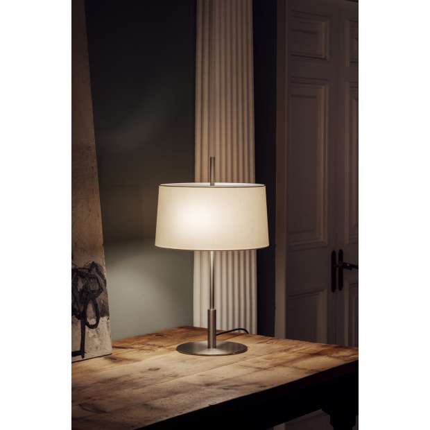 Diana White Linen - Satin Nickel Base - Santa & Cole - Miguel Milá - Accueil - Furniture by Designcollectors