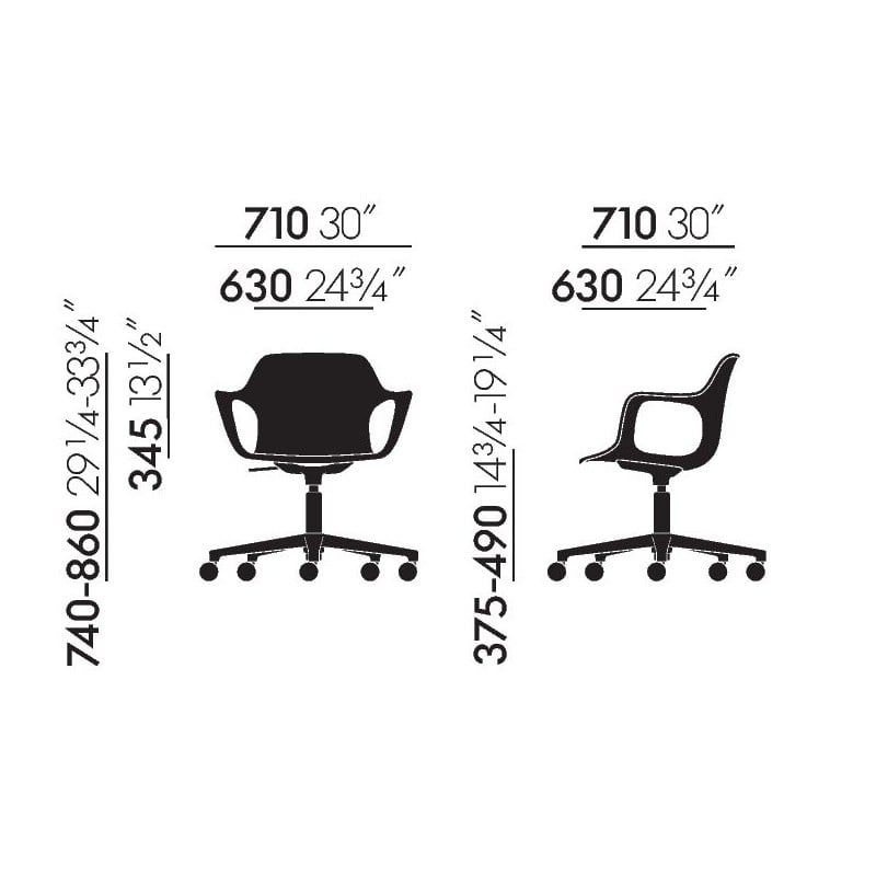 dimensions HAL Armchair Studio without upholstery - Vitra - Jasper Morrison - Bureaustoelen  - Furniture by Designcollectors
