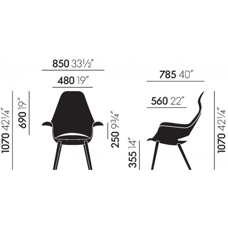 dimensions Organic Highback Chair - vitra - Charles & Ray Eames - Home - Furniture by Designcollectors