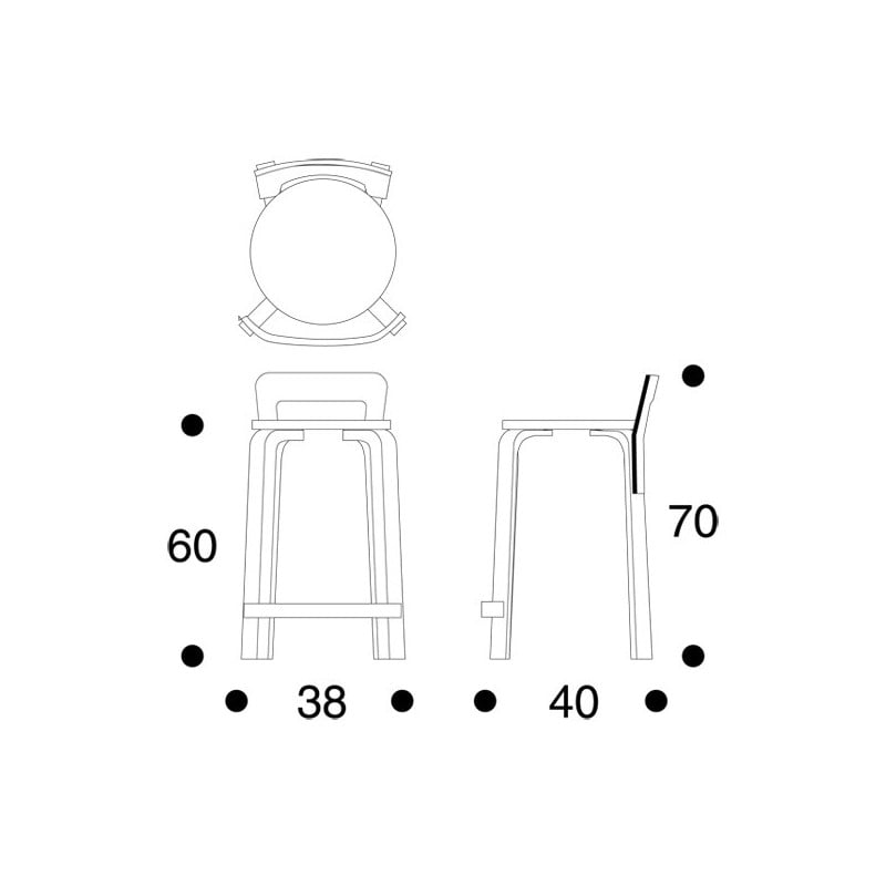 afmetingen High Chair K65 Barstoel Wit of zwart gelakt - artek - Alvar Aalto - Aalto korting 10% - Furniture by Designcollectors
