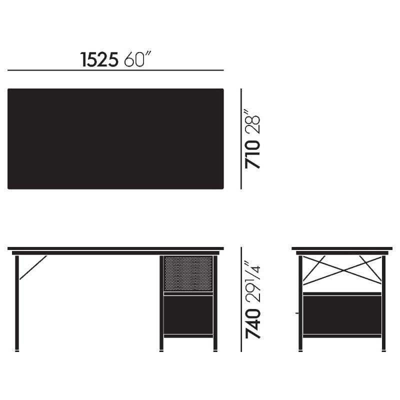 dimensions Eames desk unit (EDU) Bureau - Vitra - Charles & Ray Eames - Accueil - Furniture by Designcollectors