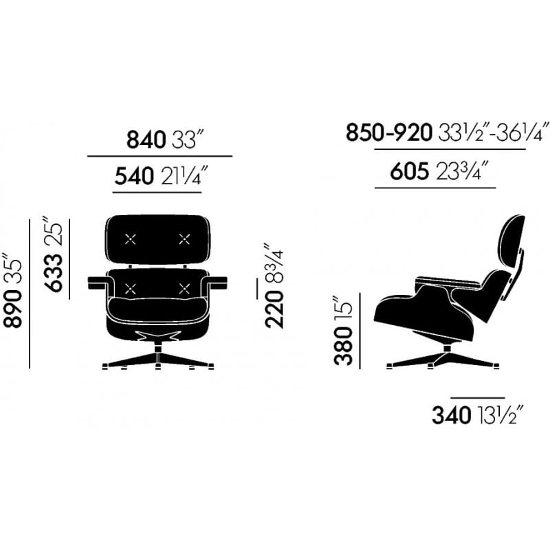dimensions Lounge Chair & Ottoman (nouvelles dimensions) - vitra - Charles & Ray Eames - Accueil - Furniture by Designcollectors